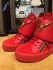 GIUSEPPE ZANOTTI LOGO STRAP LEATHER RED HIGH TOP SNEAKERS